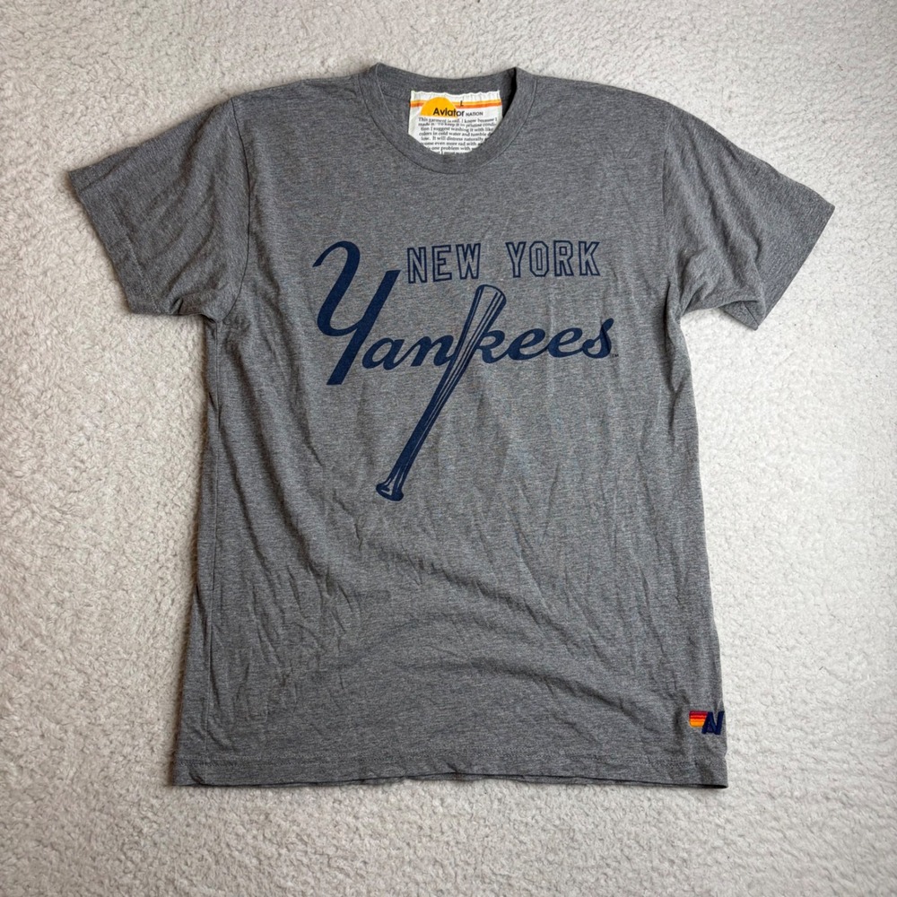 Aviator Nation New York Yankees T-Shirt Mens Large Gray Lightning Bolt MLB Tee